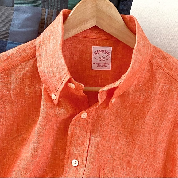 BROOKS BROTHERS 346 MEN’S 100% LINEN SHIRT ORANGE SIZE LARGE - Picture 6 of 15